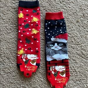 2 pr Festive Christmas Cat and Tree Socks